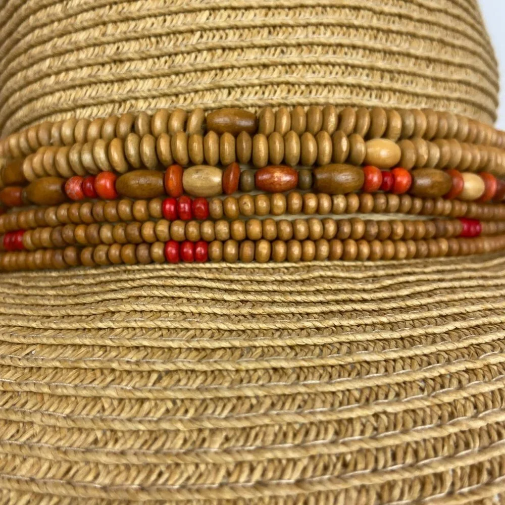 Sun N’ Sand Sun  Floppy Beach Hat Wooden details Wide Brim